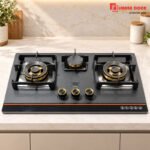 Alibaba 3 Burner Gas Stove Model 7825 with Glossy Black Top and Gold Accents