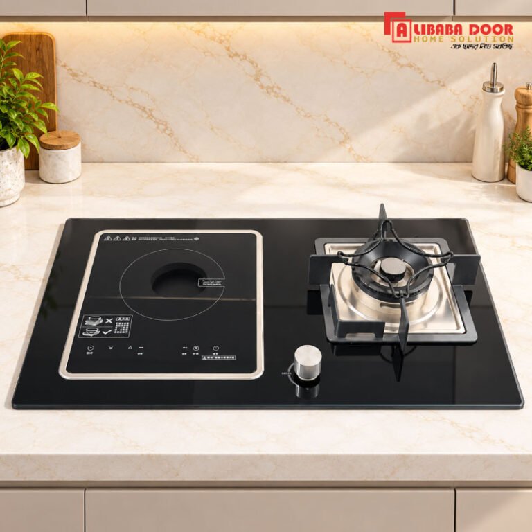 Alibaba Hybrid Gas and Induction Cooktop Model 928B2 with Black Glass Top and Touch Controls