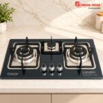 Alibaba I-Zone 3 Burner Gas Stove with Glossy Black Glass Top and Stainless Steel Burner Trays